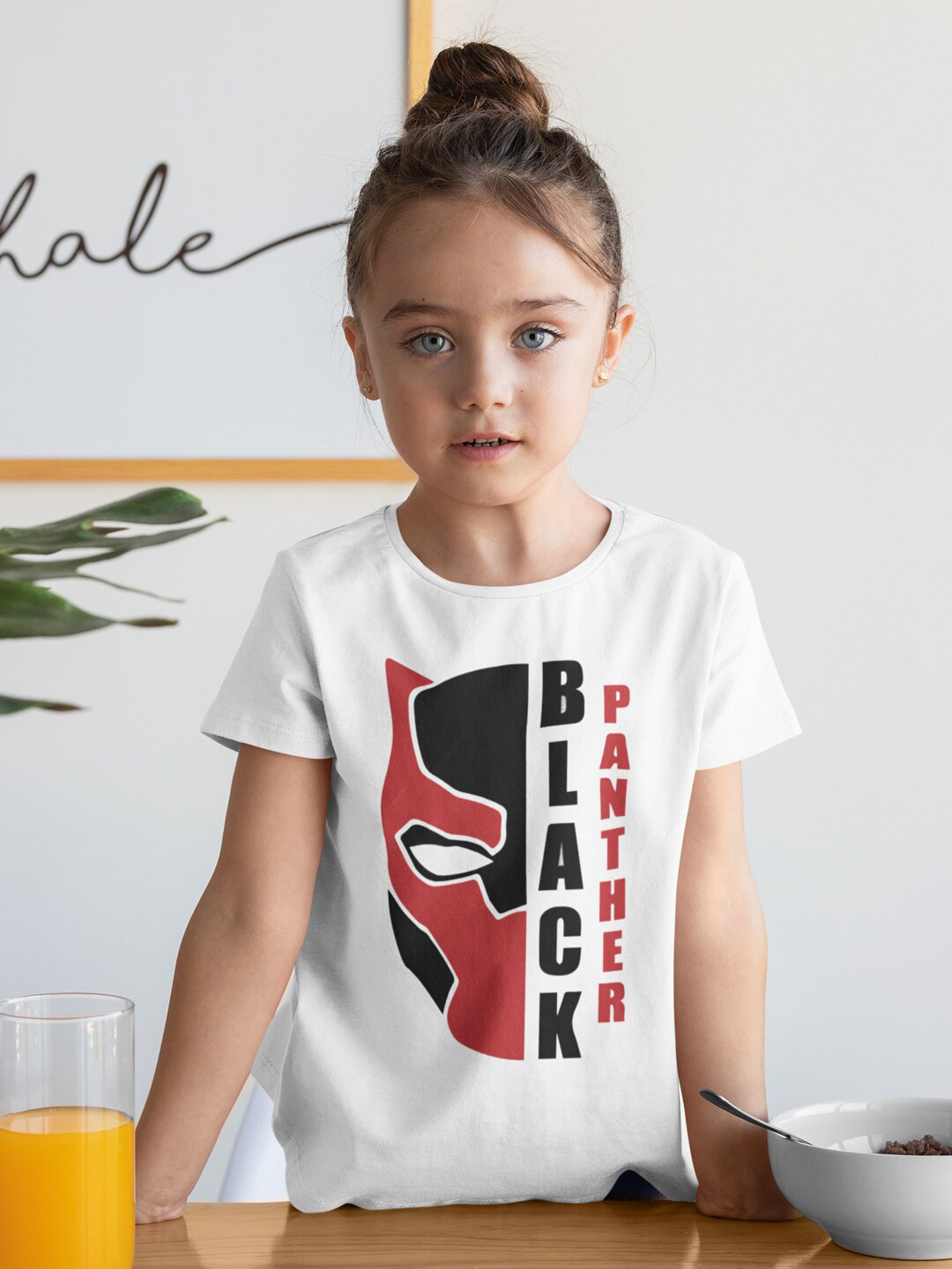 

KINSEY Girls Black Panther Printed Round Neck T-shirt, White