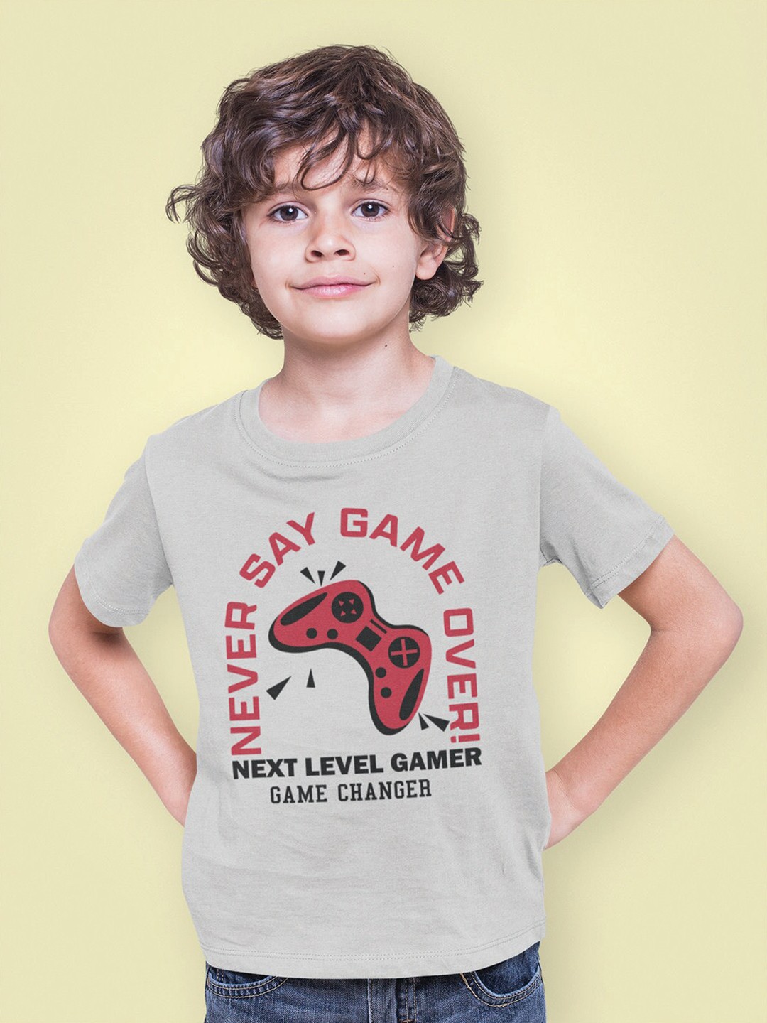 

KINSEY Boys Typography Printed Round Neck T-shirt, Grey melange