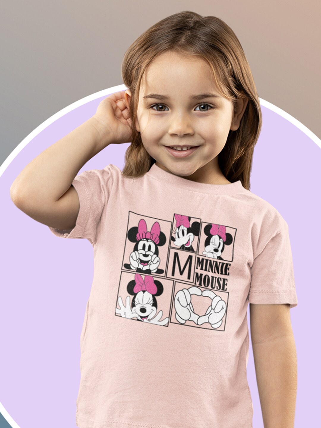 

KINSEY Girls Minnie Mouse Printed Round Neck T-shirt, Pink