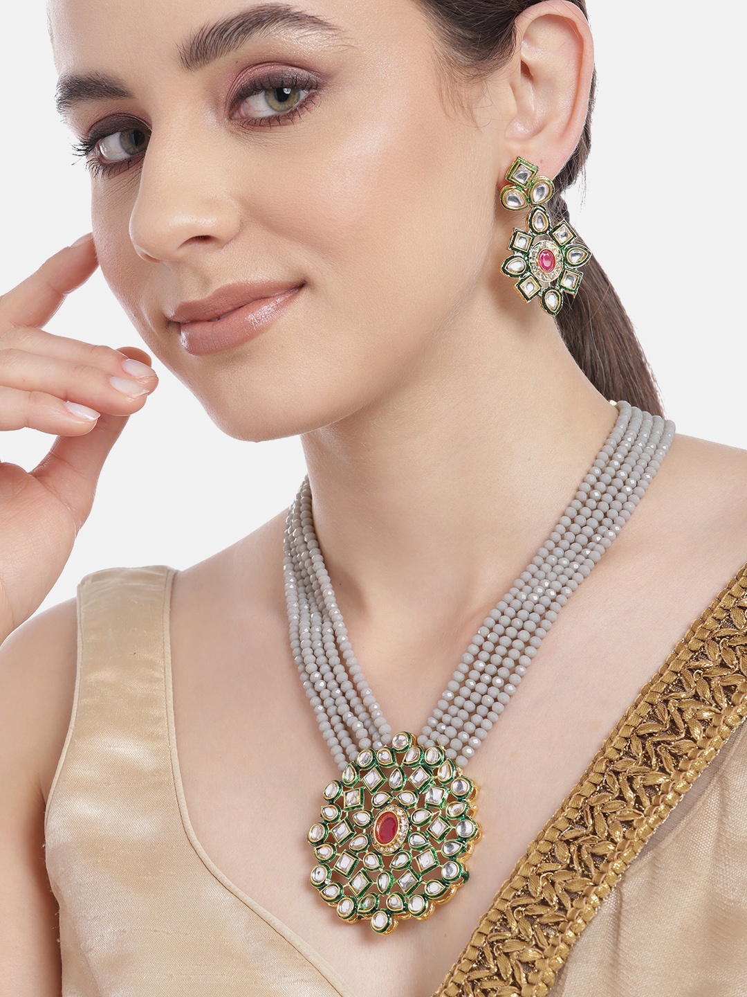 

Anouk Gold-Plated Artificial Beads & Stones Jewellery Set, Grey