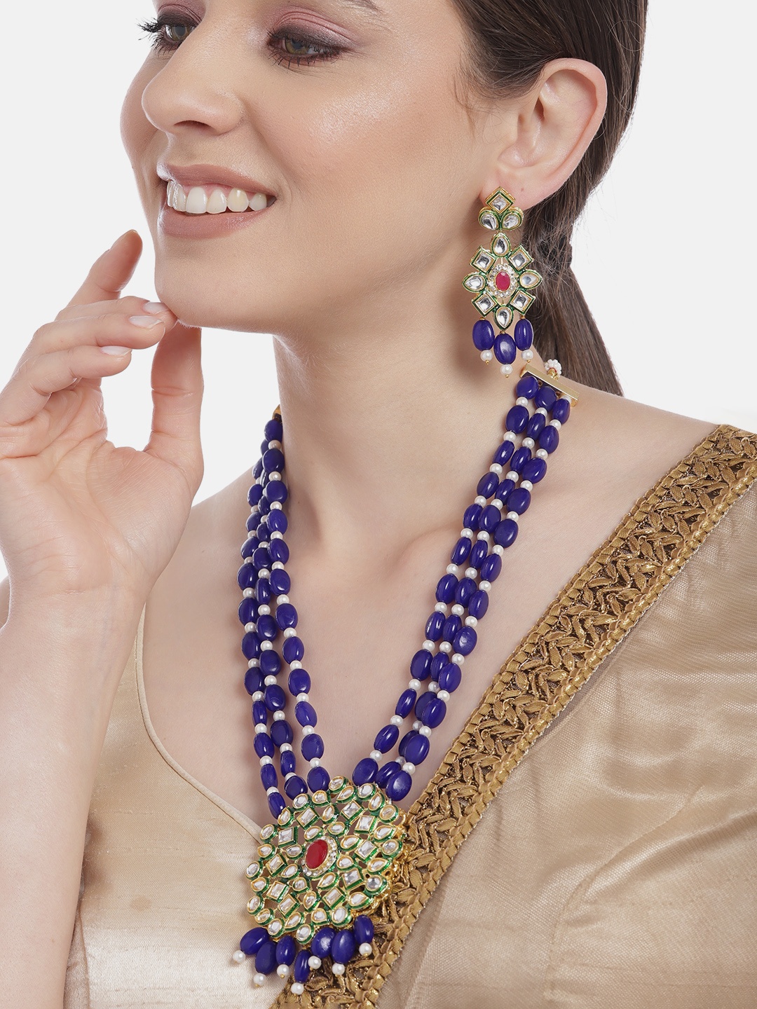 

Anouk Gold-Plated Artificial Beads & Stones Jewellery Set, Navy blue