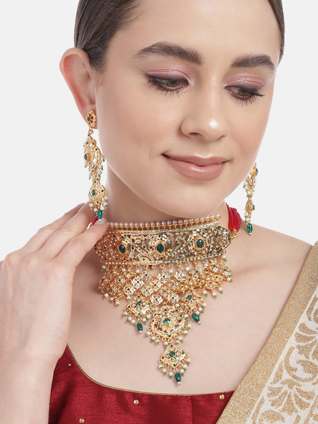 

Anouk Gold-Plated Artificial Beads & Stones Jewellery Set, Green