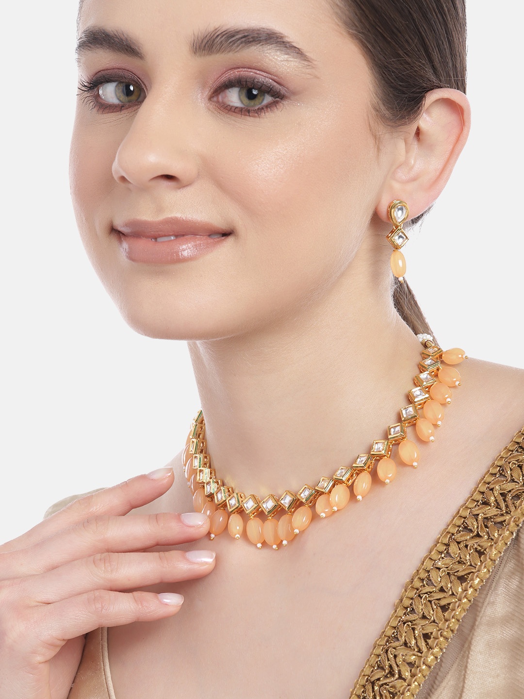 

Anouk Gold-Plated Artificial Beads & Stones Jewellery Set, Peach