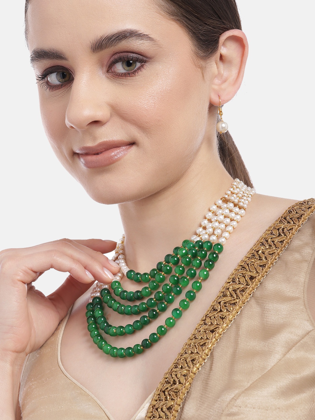 

Anouk Gold-Plated Artificial Beads & Stones Jewellery Set, Green