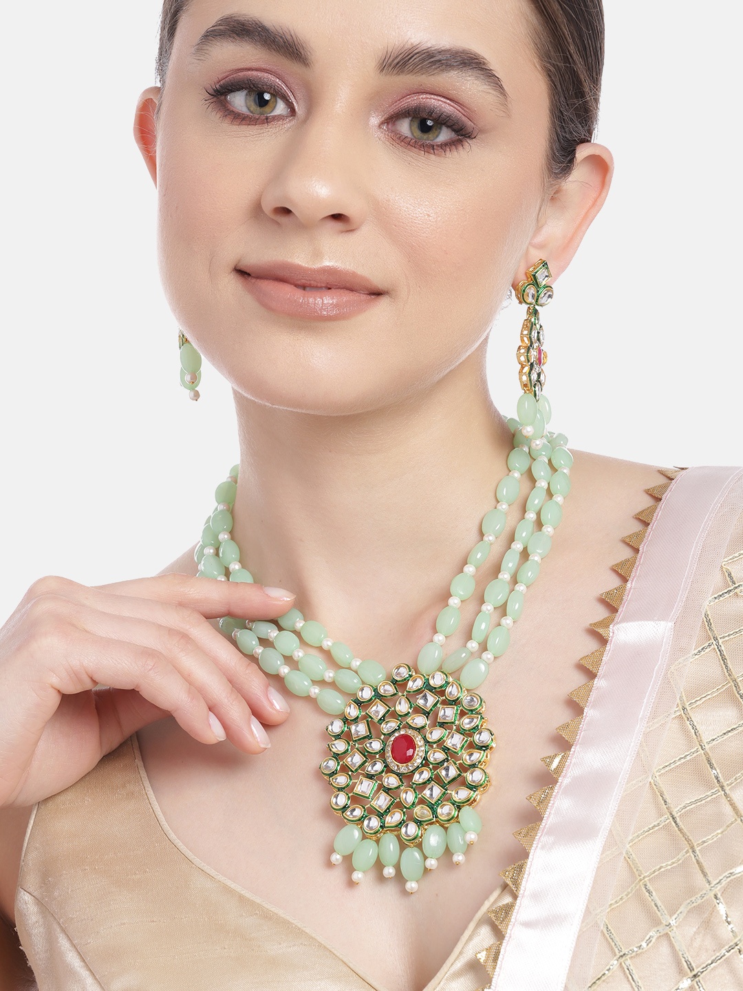 

Anouk Gold-Plated Artificial Beads & Stones Jewellery Set, Green