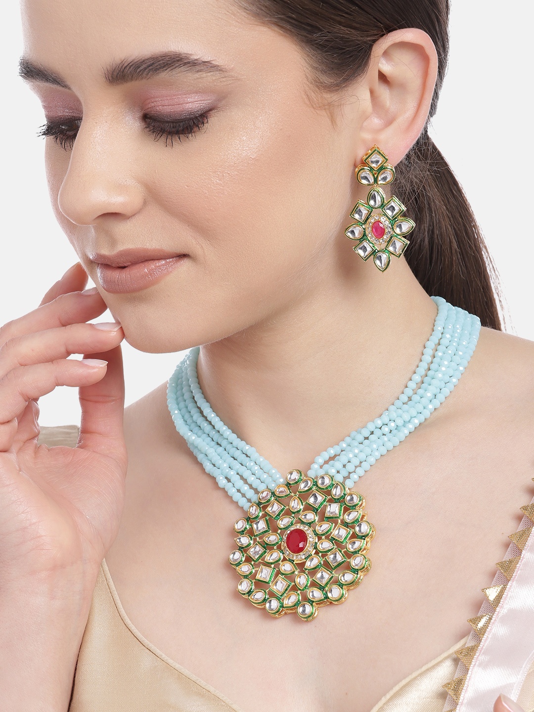 

Anouk Gold-Plated Artificial Beads & Stones Jewellery Set, Blue