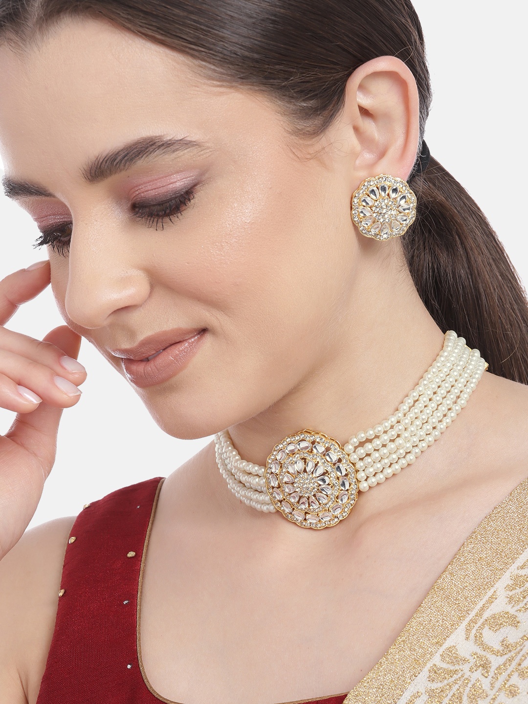 

Anouk Gold-Plated AD & Kundan Jewellery Set, White