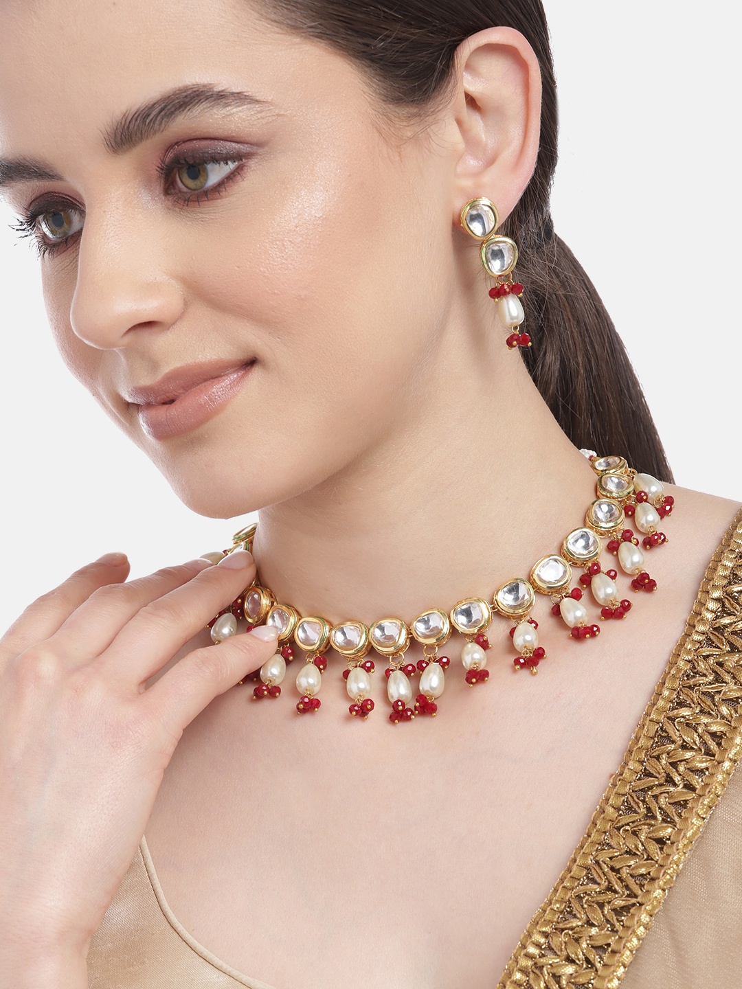 

Anouk Gold-Plated Kundan Jewellery Set, Red