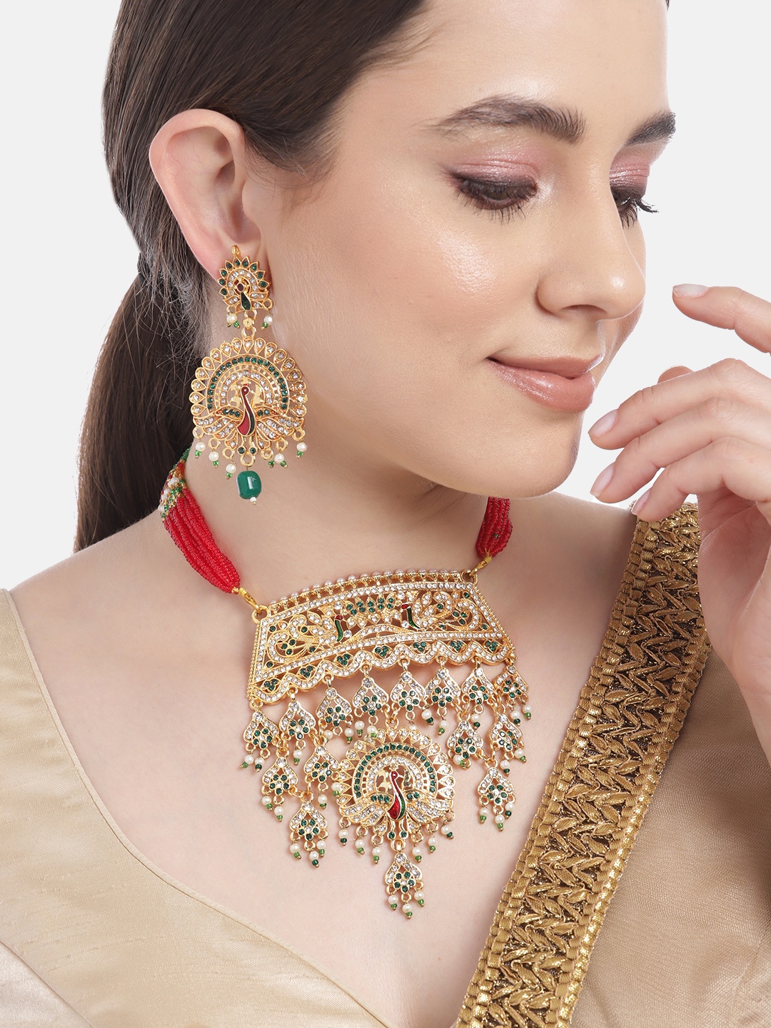 

Anouk Gold-Plated Artificial Beads & Stones Jewellery Set, Green
