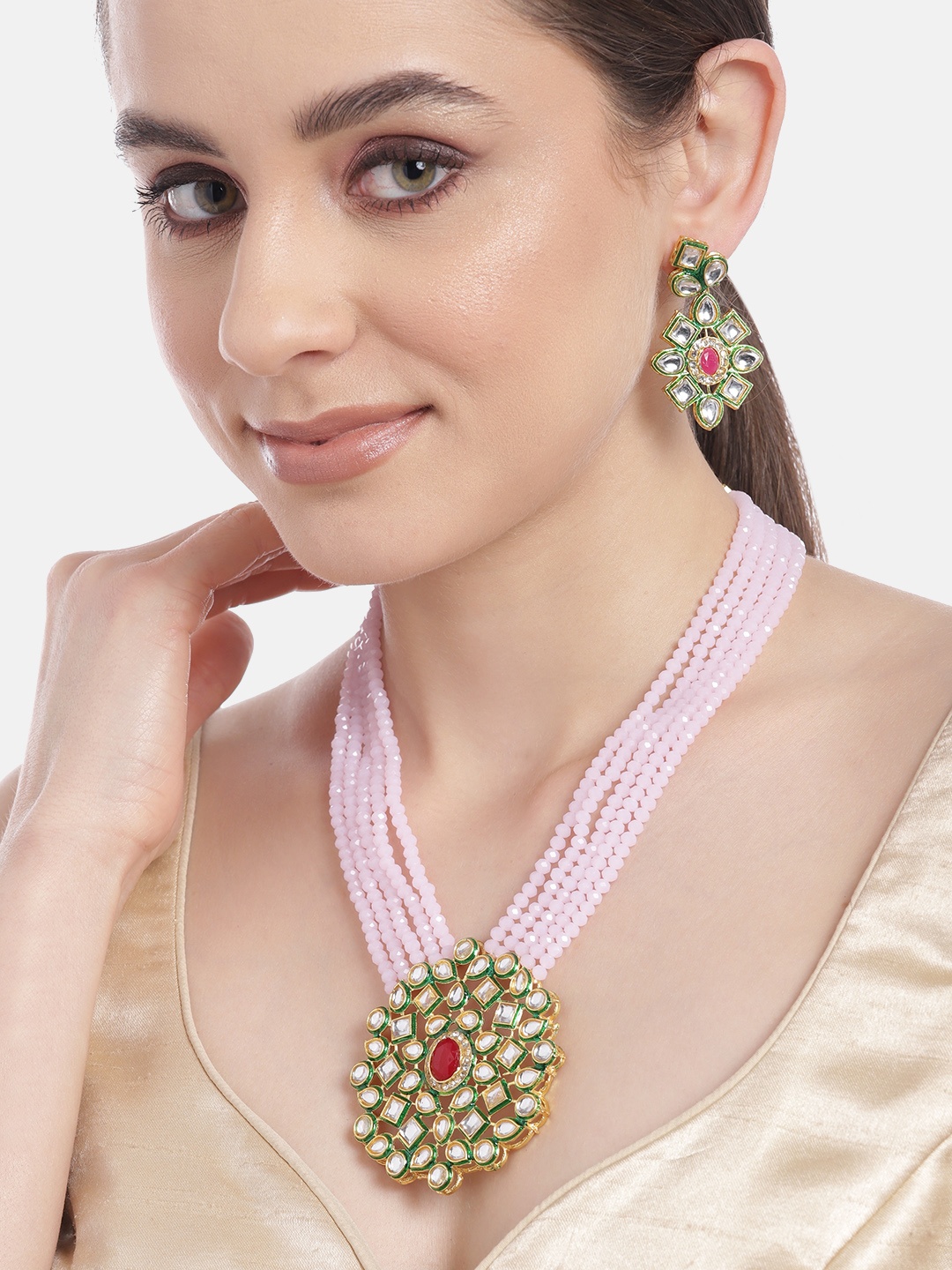 

Anouk Gold-Plated Artificial Beads & Stones Jewellery Set, Pink