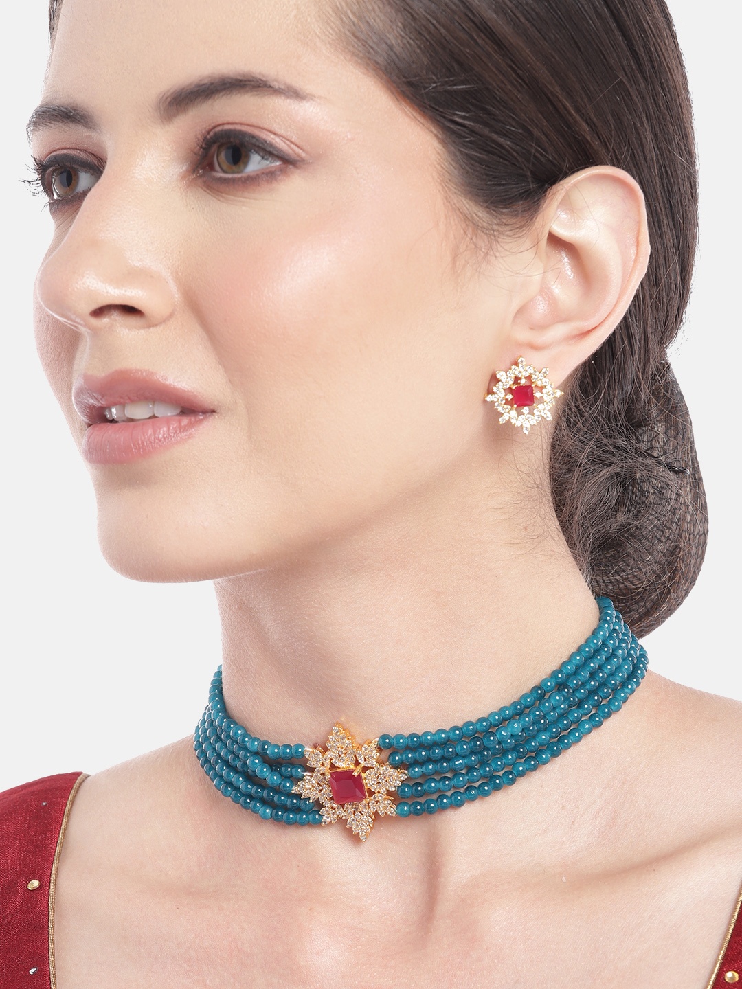 

Anouk Gold-Plated Kundan-Studded Jewellery Set, Red