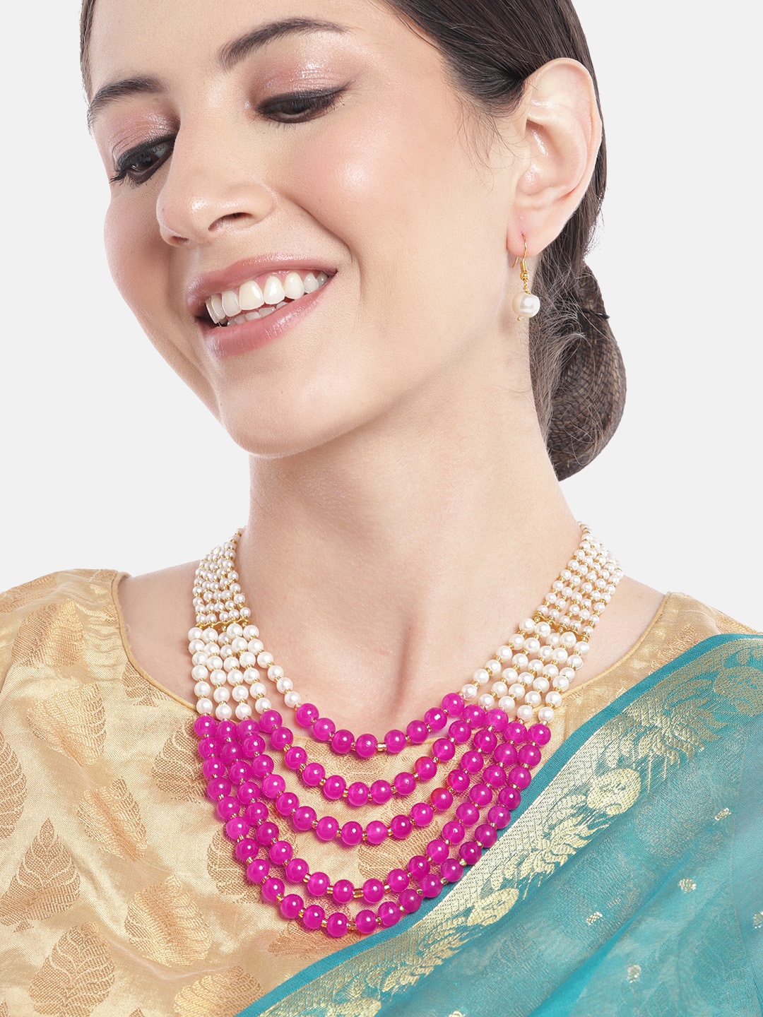 

Anouk Women Gold-Plated Stones-Studded & Beaded Jewellery Set, Pink