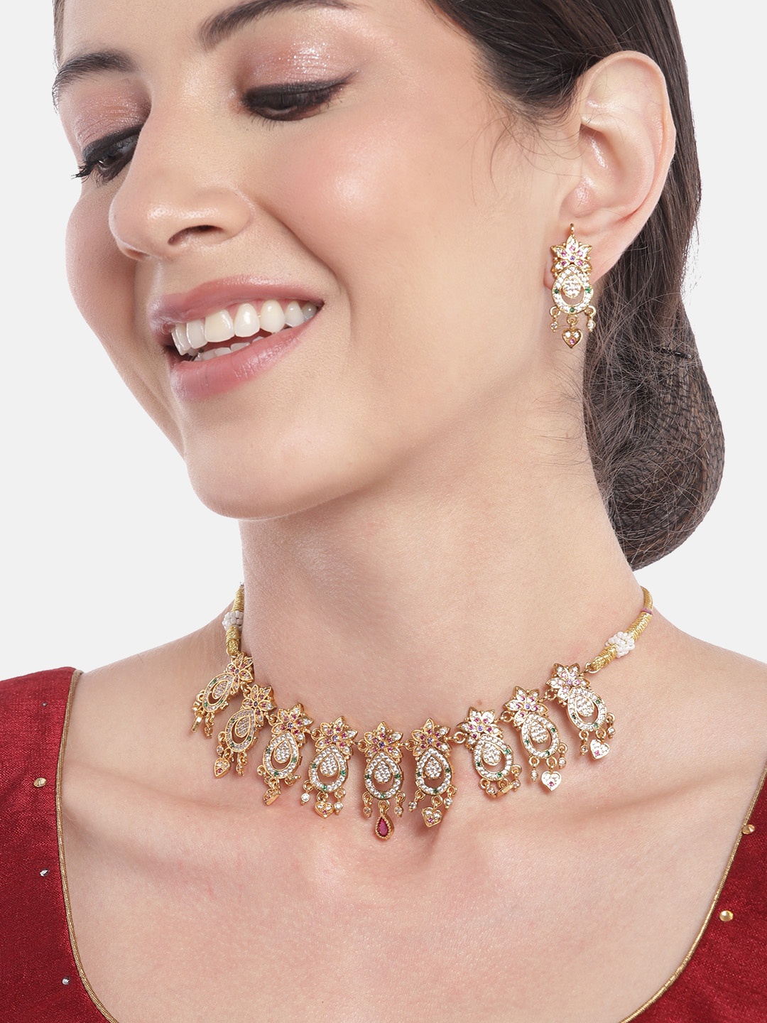 

Anouk Gold-Plated Stones-Studded & Beaded Jewellery Set, Multi