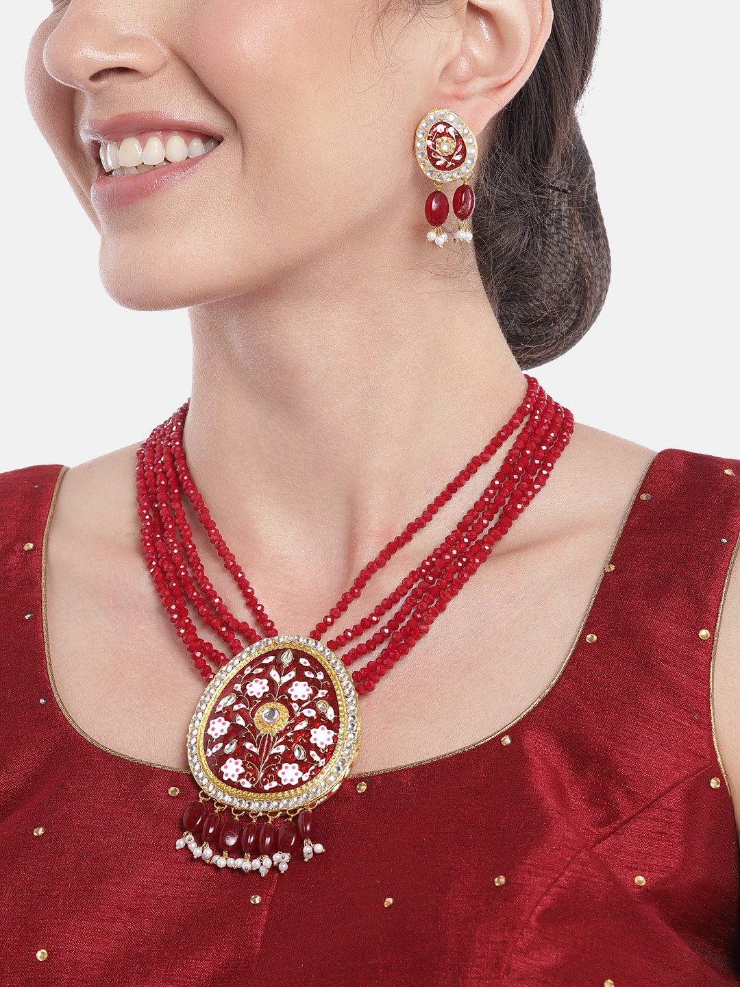 

Anouk Gold-Plated Kundan-Studded Jewellery Set, Maroon