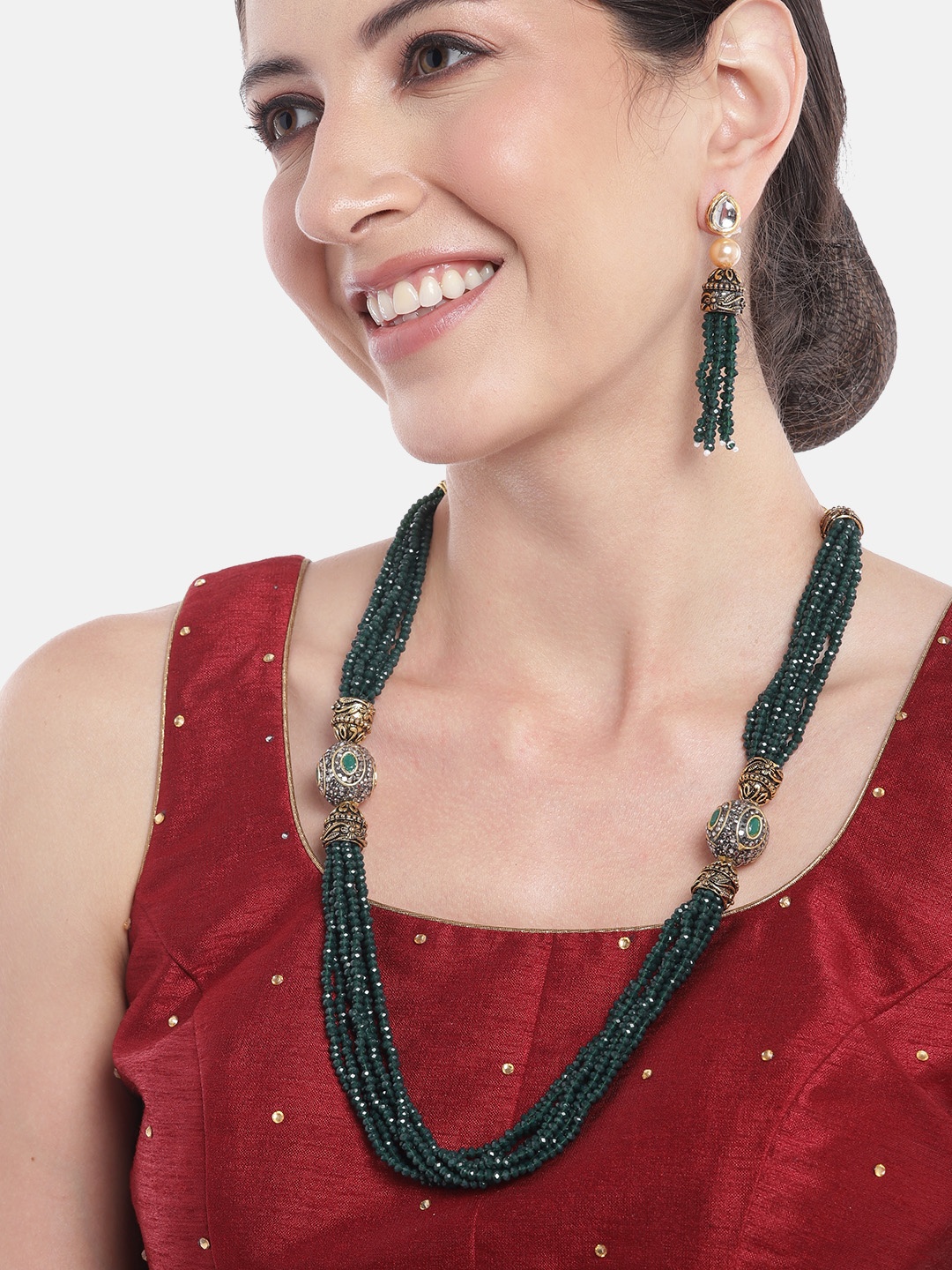 

Anouk Gold-Plated Stones-Studded & Beaded Jewellery Set, Green