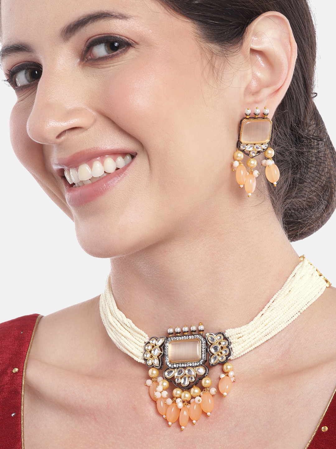

Anouk Gold-Plated Beaded Jewellery Set, Peach