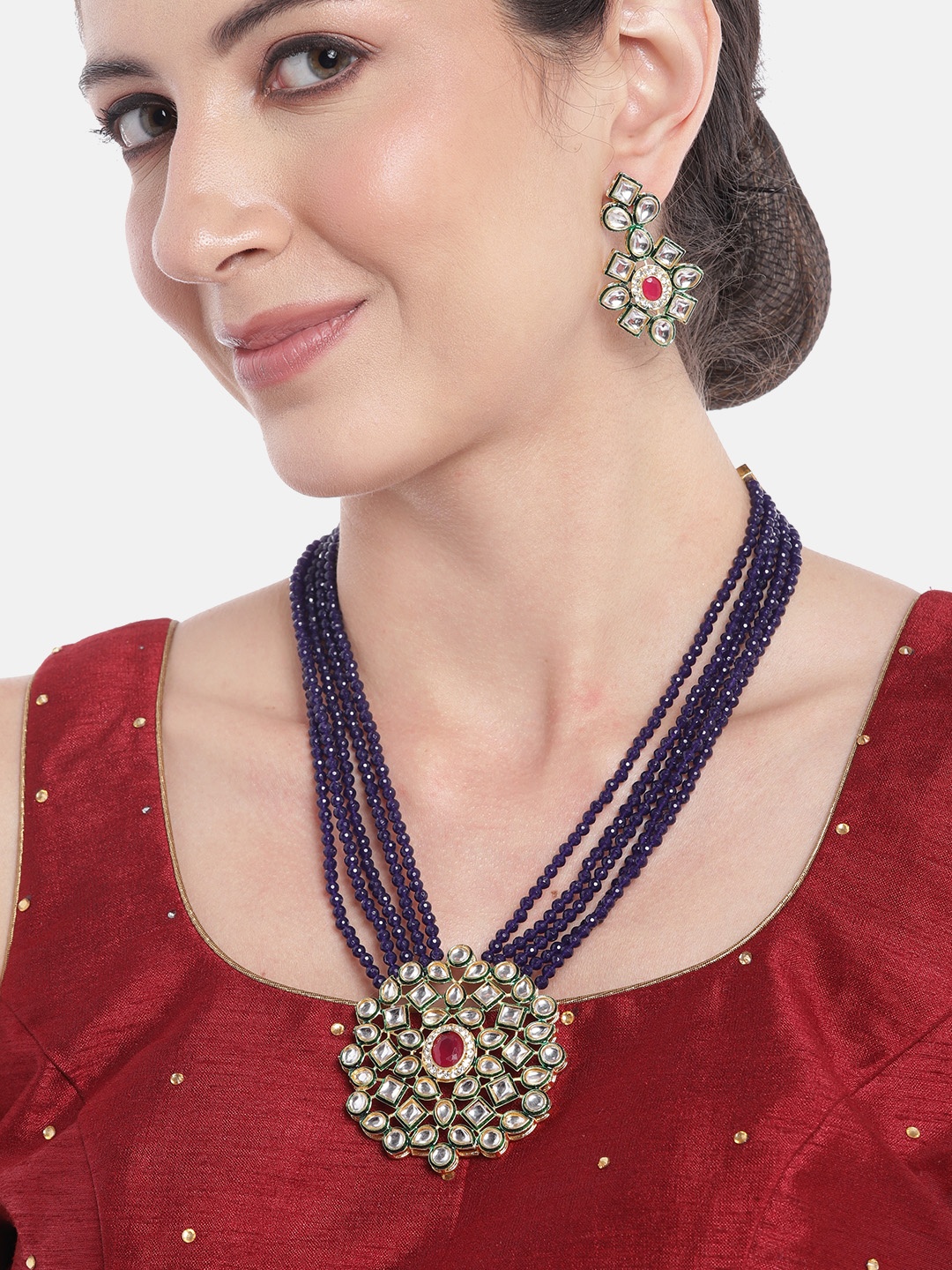 

Anouk Gold-Plated Stones-Studded & Beaded Jewellery Set, Navy blue