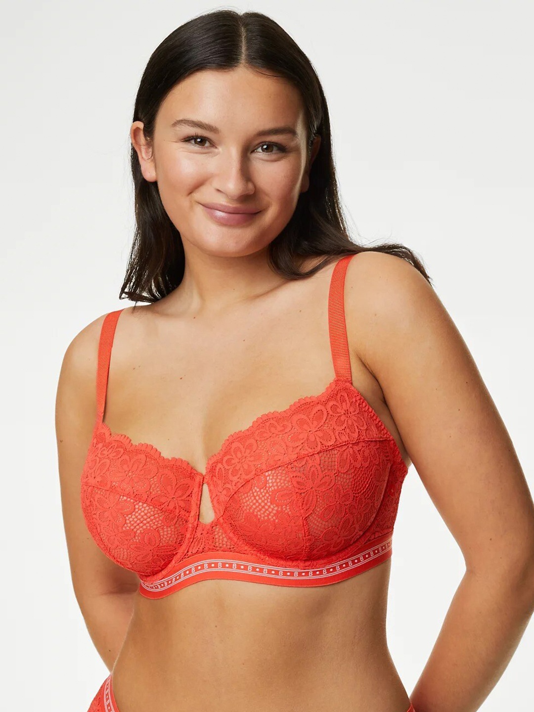 

Marks & Spencer Floral Lace Medium Coverage Balconette Bra With All Day Comfort, Orange