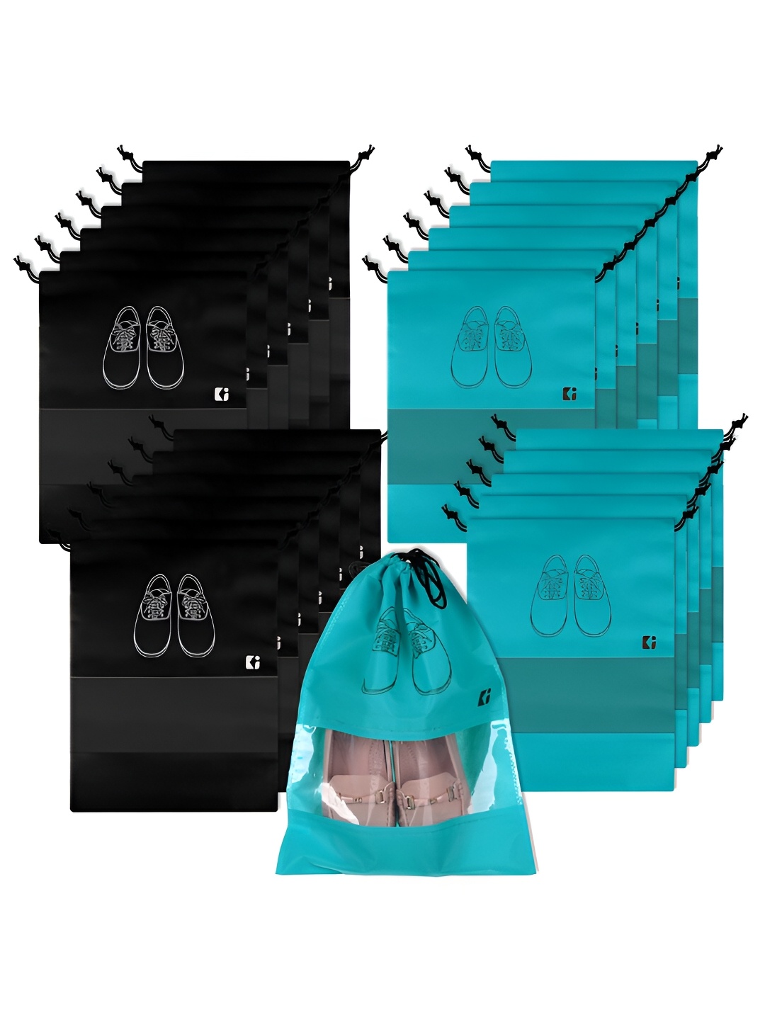 

Kuber Industries Pack Of 24 Non-Woven Shoe Cover Bags with Transparent Window, Black