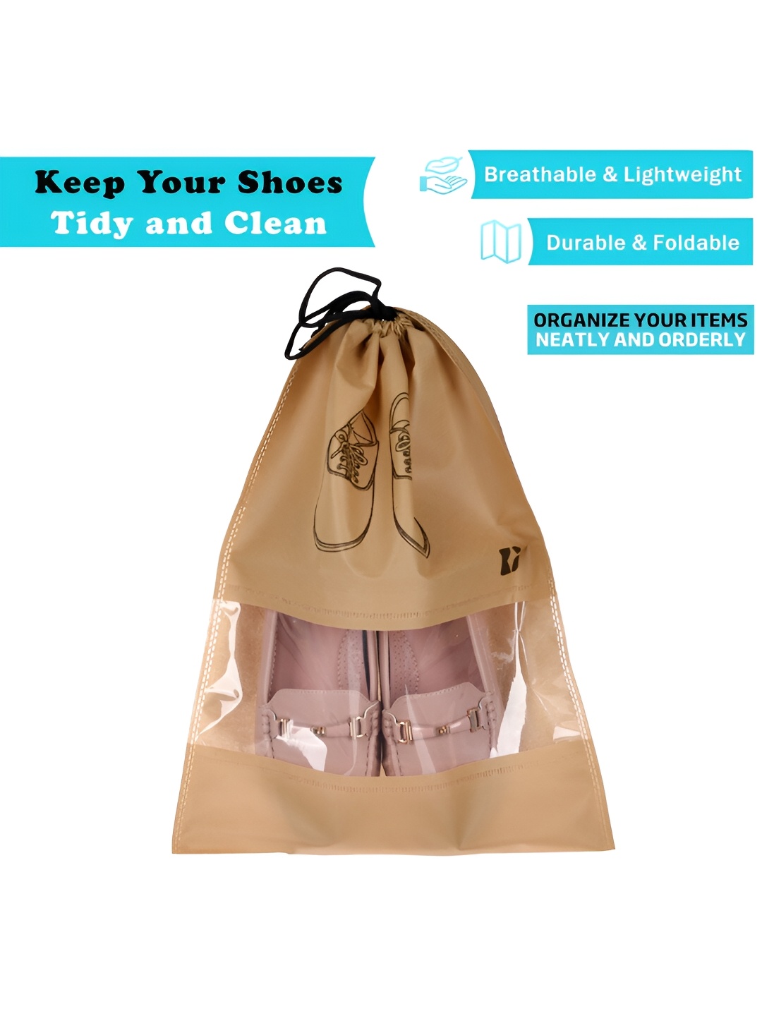 

Kuber Industries Pack Of 24 Non-Woven Shoe Cover Bags with Transparent Window, Beige