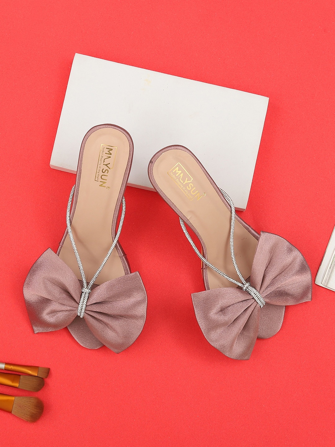 

Maysun Embellished Block Heels With Bows, Pink