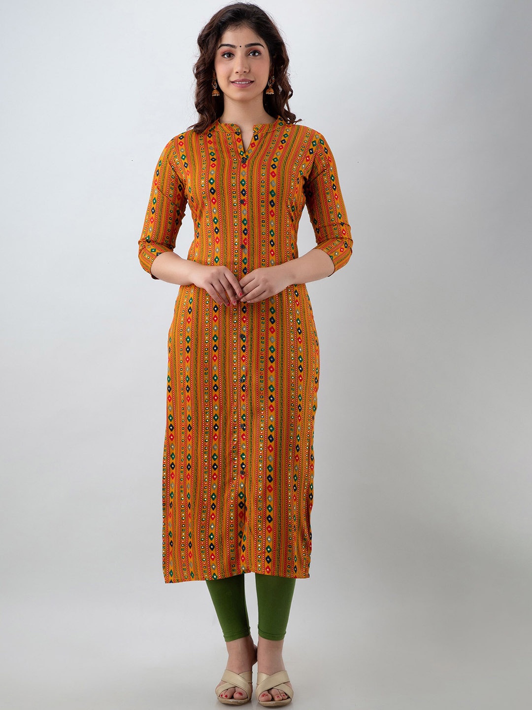 

PARIKSHIT Ethnic Motifs Printed Mandarin Collar Kurta, Yellow