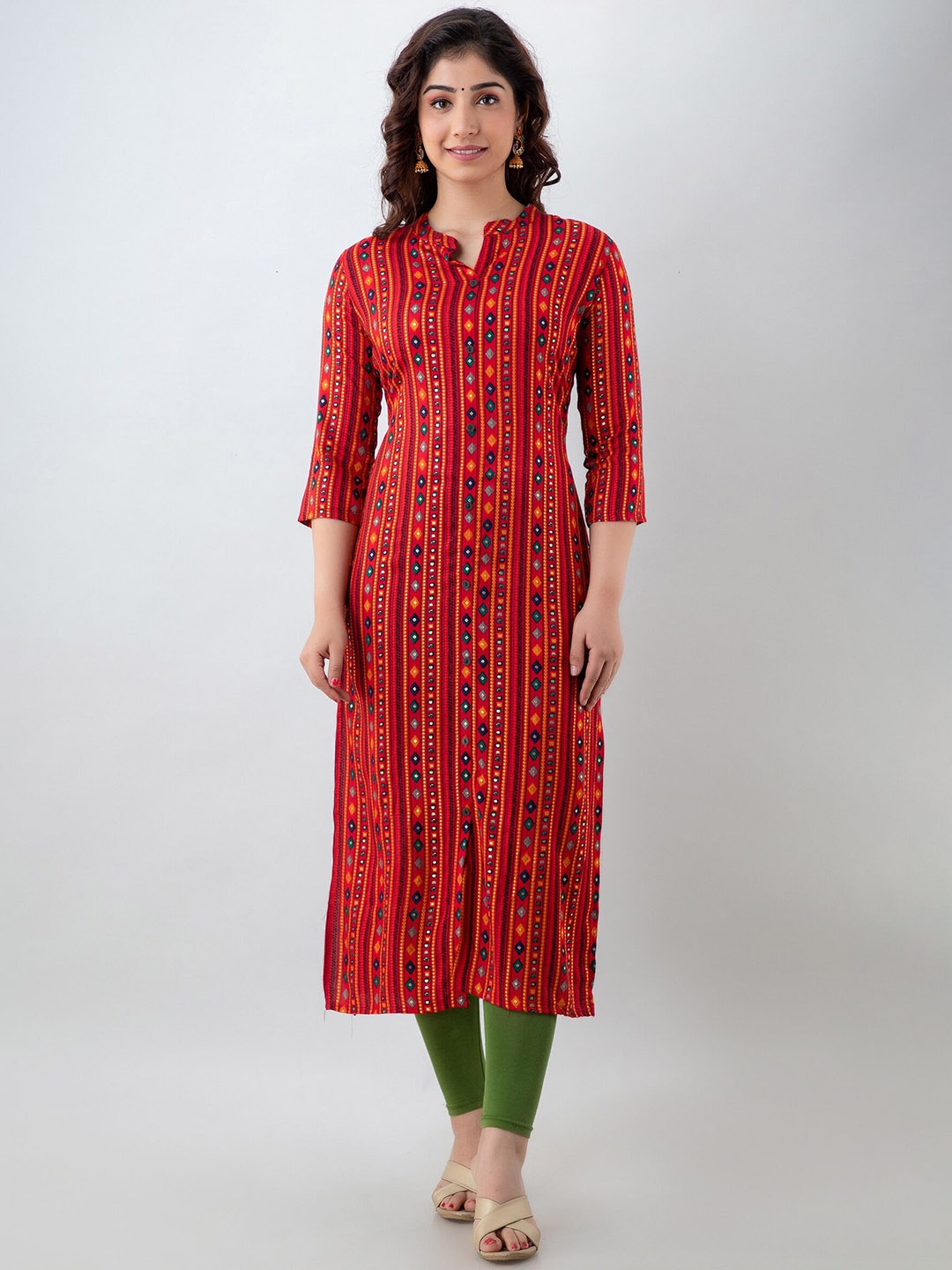 

PARIKSHIT Tribal Printed Mandarin Collar Straight Kurta, Red