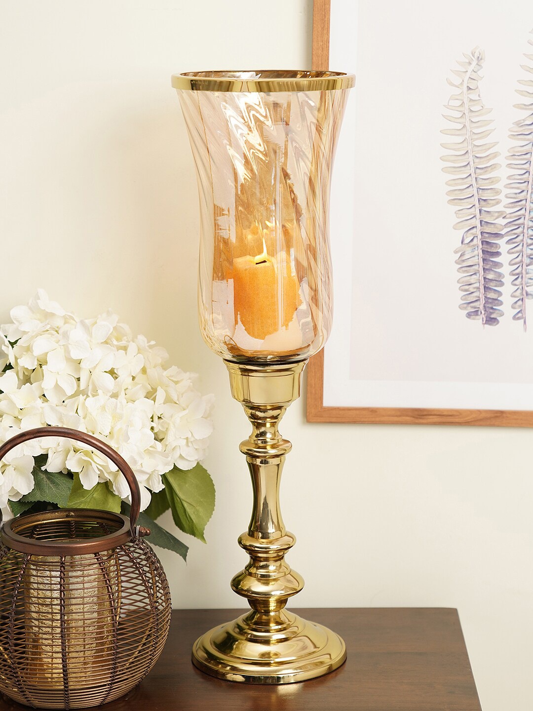 

Pure Home and Living Gold-Toned & Transparent Textured Glass Candle Holder