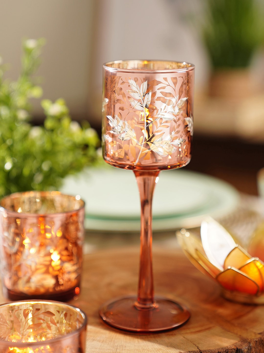 

Pure Home and Living Pink & White Floral Glass Candle Holder