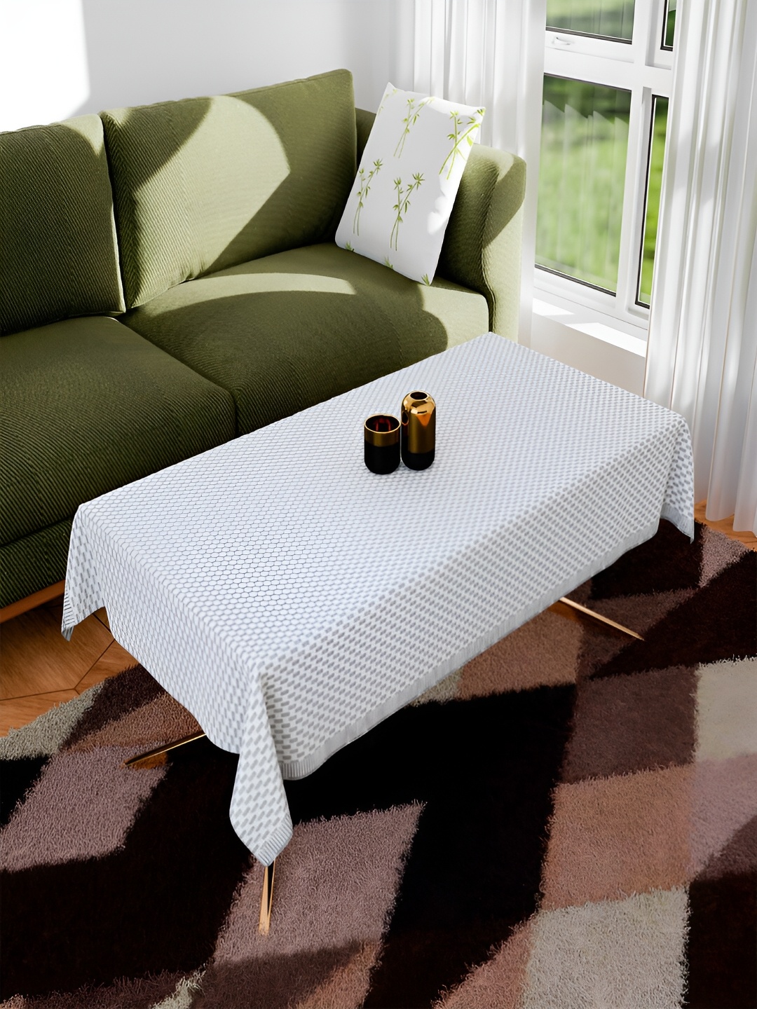 

Kuber Industries Silver-Toned & White Geometric Printed Anti-Skid 4-Seater Table Cover