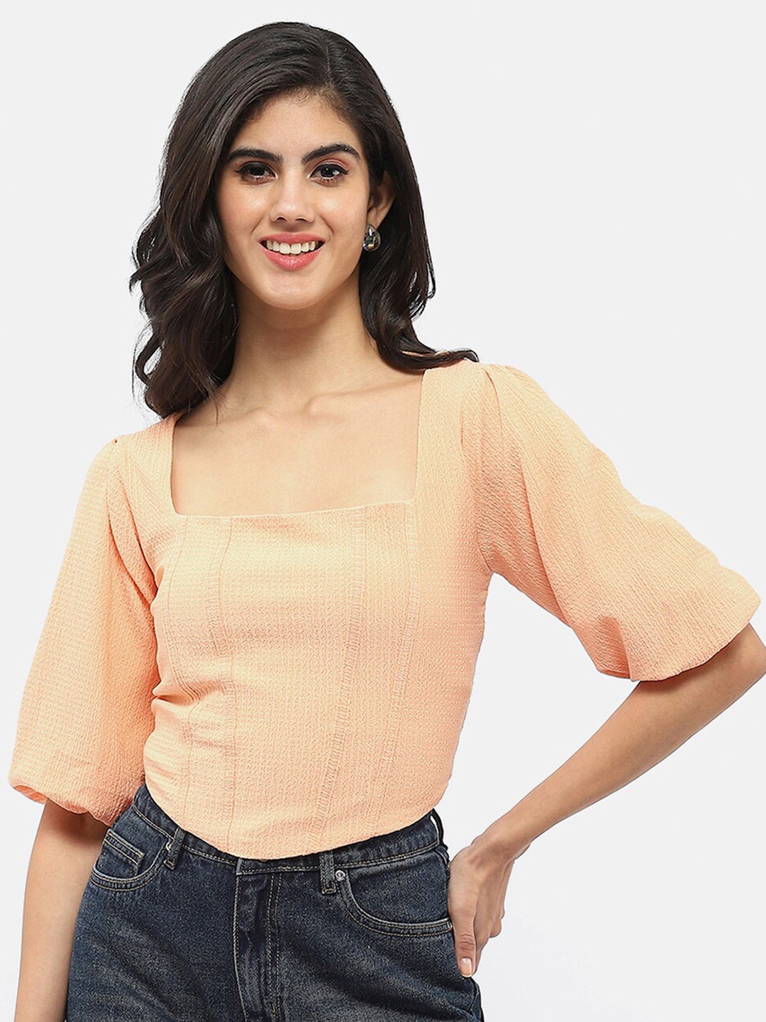 

Madame Puff Sleeve Crop Top, Peach