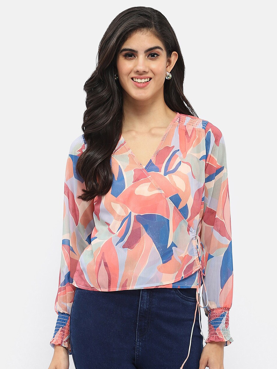 

Madame Abstract Printed Wrap Top, Blue