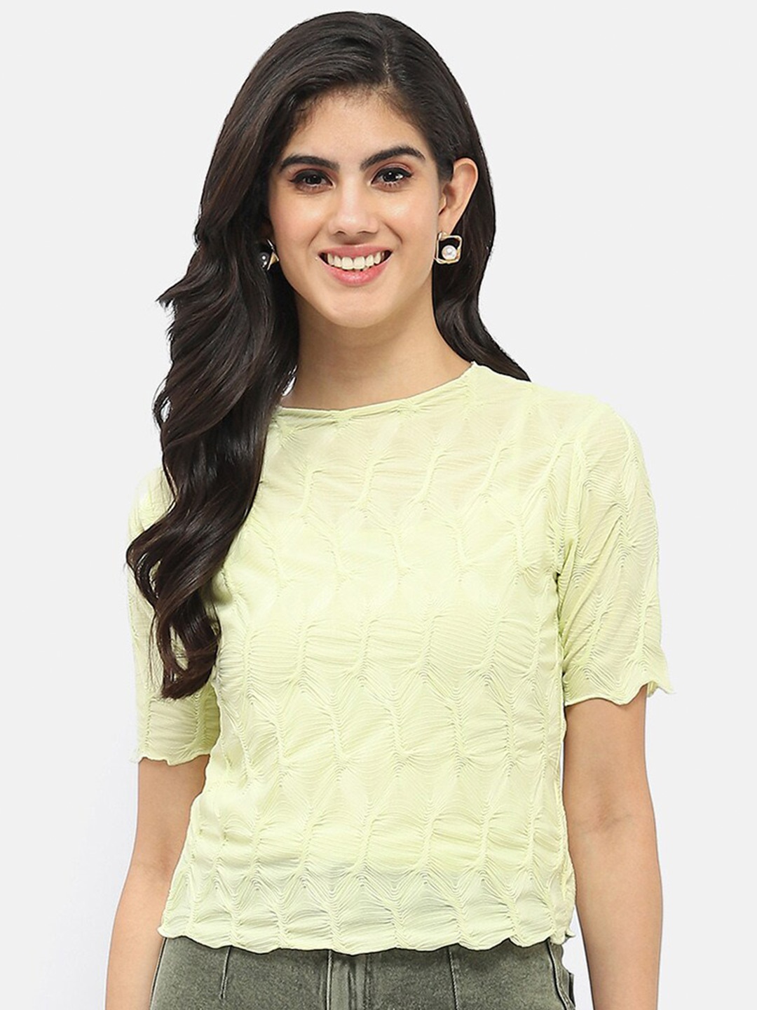 

Madame Self Design Regular Top, Lime green