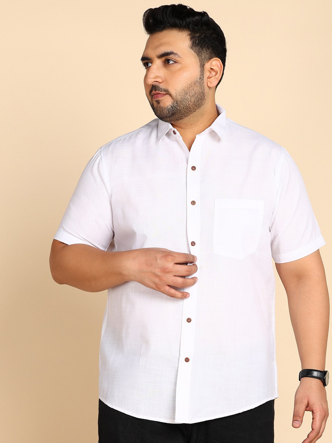 

PRINTCULTR Plus Size Spread Collar Classic Cotton Linen Casual Shirt, White
