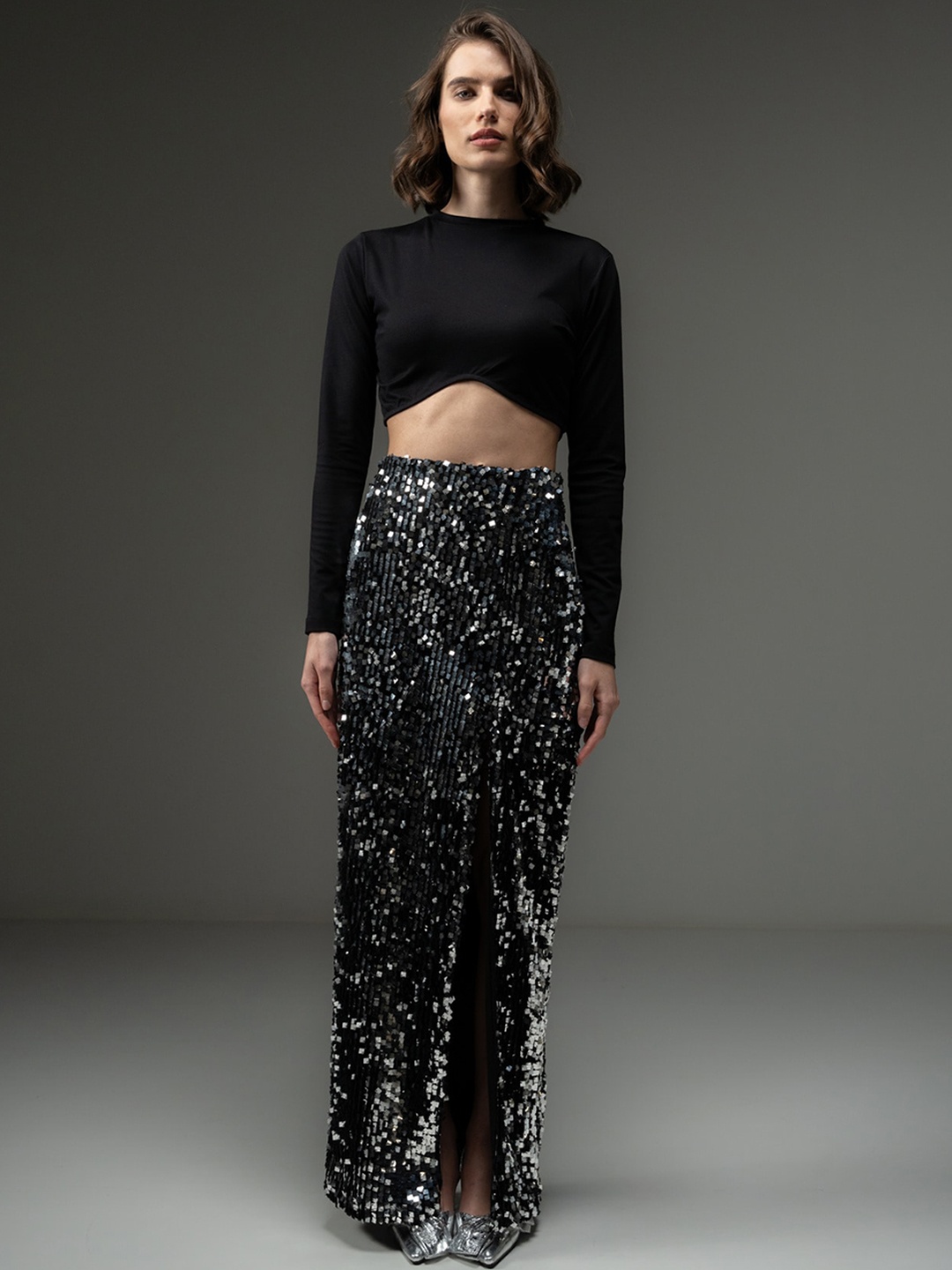 

SOTBELLA Embellished Crop Top & Trousers Co-Ords, Black
