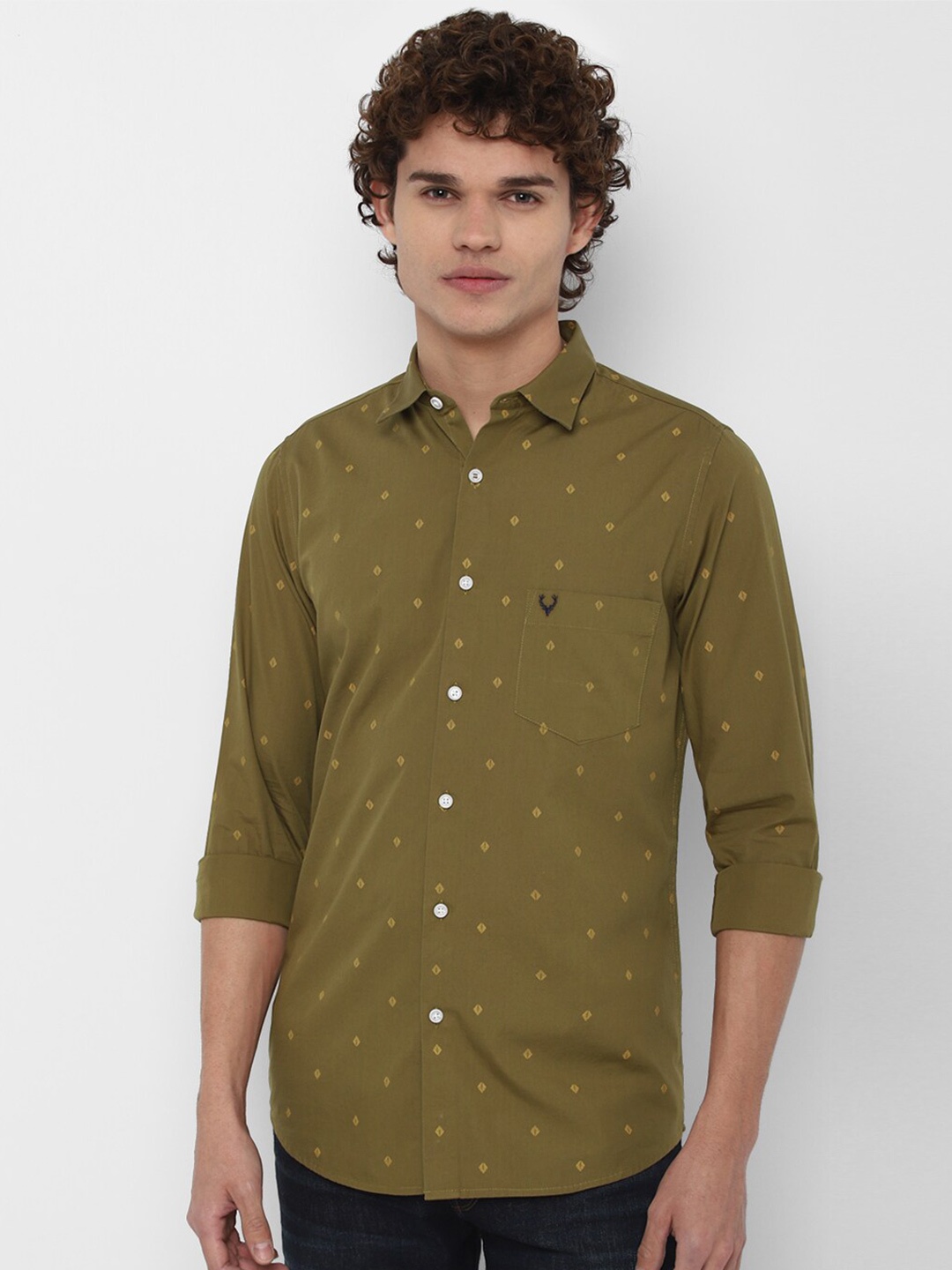 

Allen Solly Slim Fit Geometric Printed Pure Cotton Casual Shirt, Olive