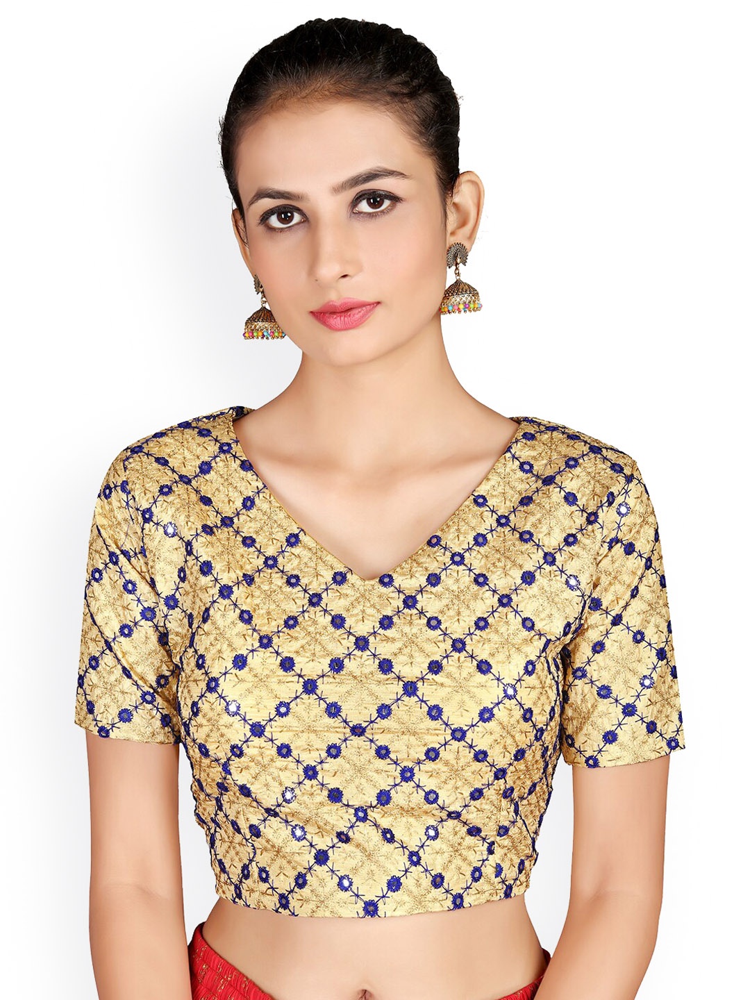 

HRITIKA Embroidered Mirror Work Saree Blouse, Gold