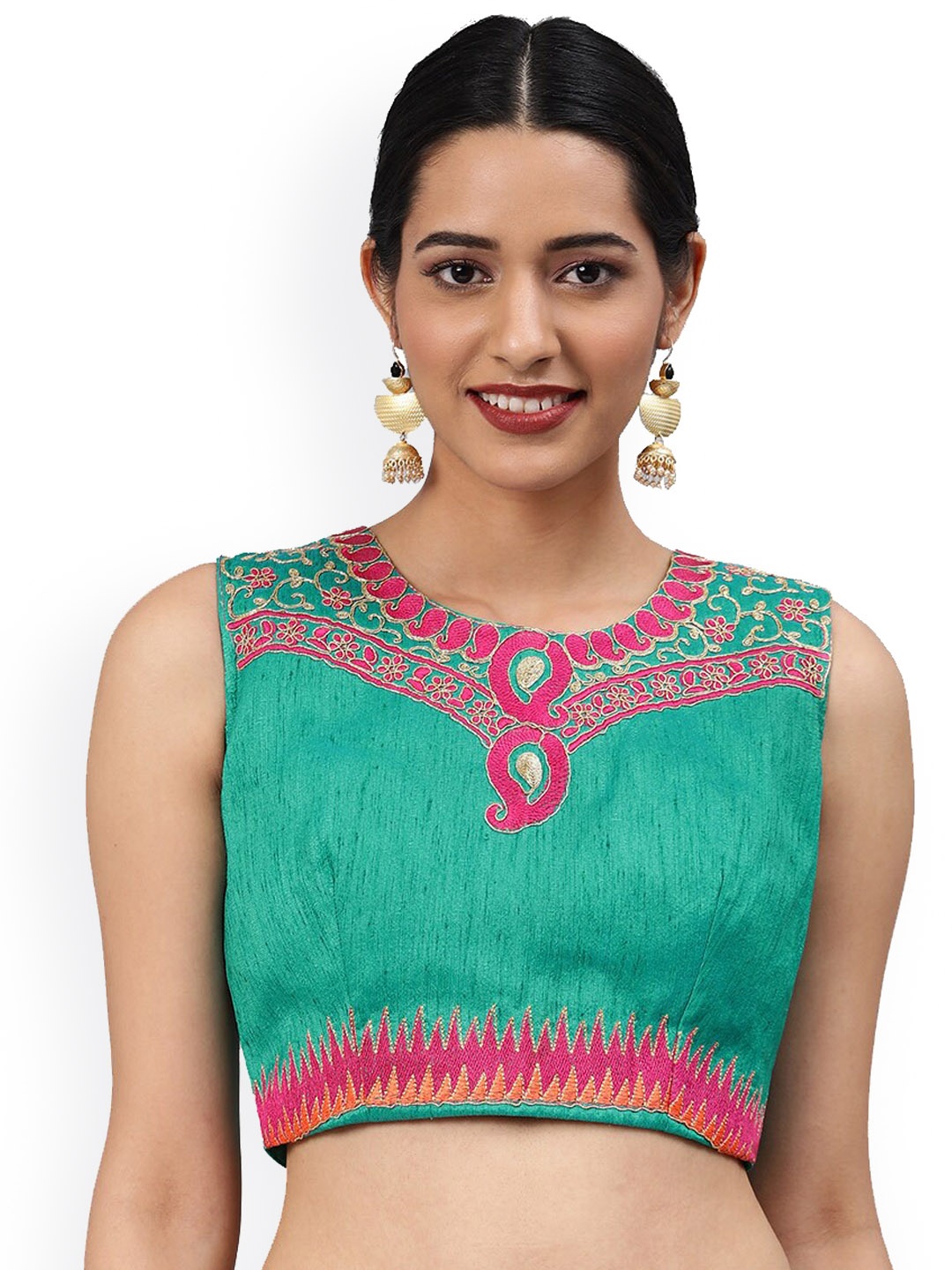 

HRITIKA Embroidered Saree Blouse, Teal