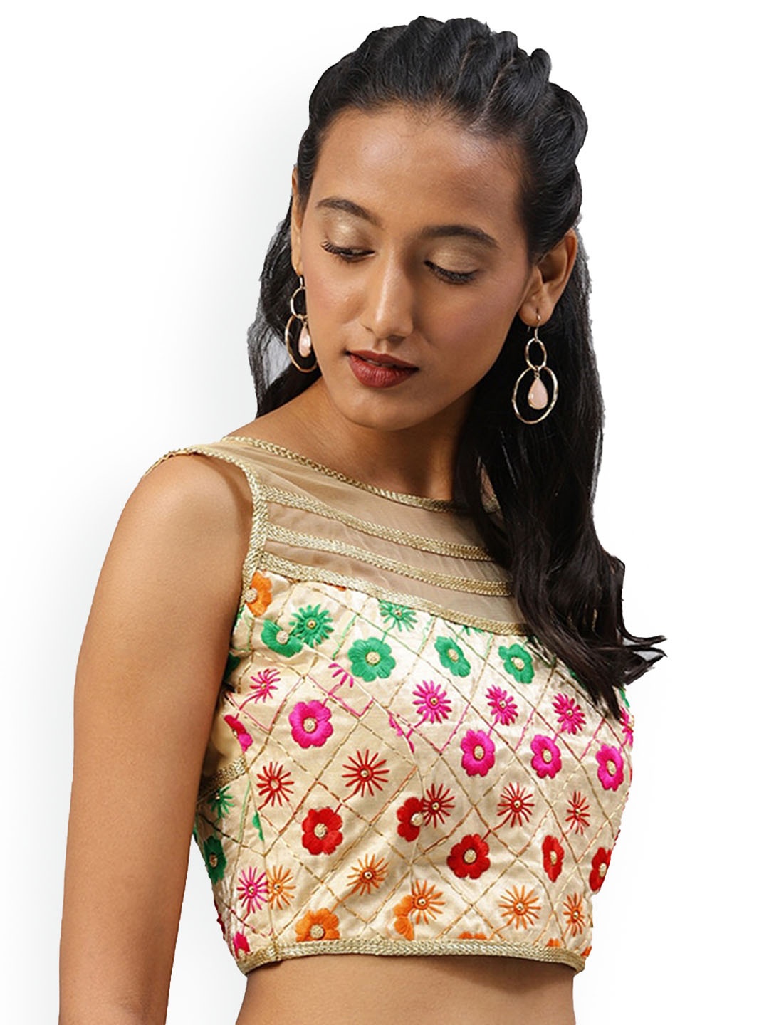 

HRITIKA Embroidered Saree Blouse, Gold