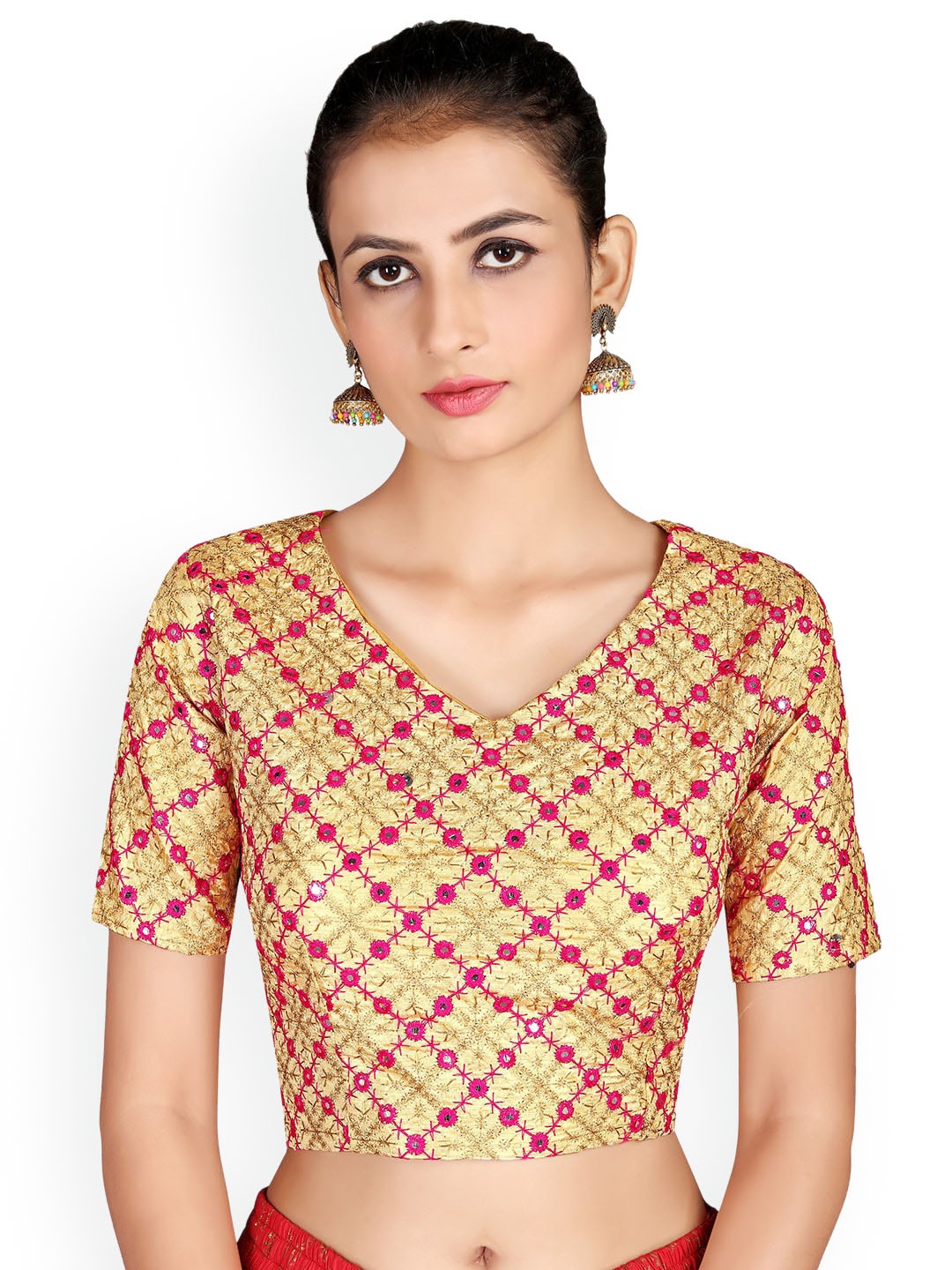 

KALINI Embroidered Mirror Work Saree Blouse, Gold