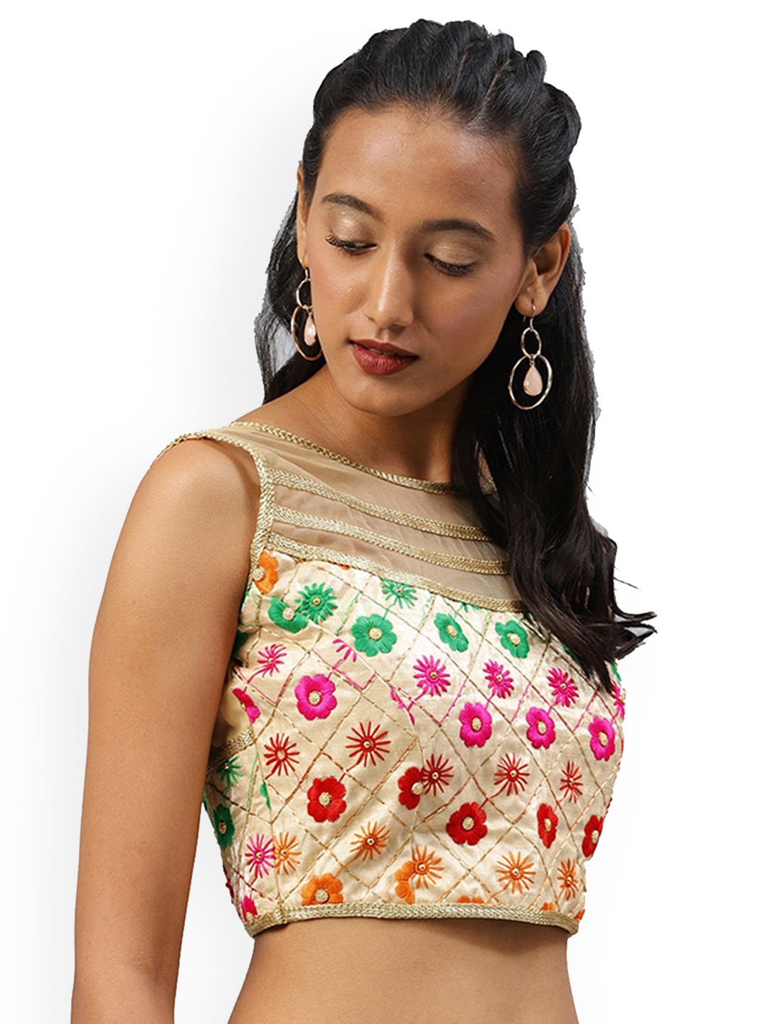 

KALINI Floral Embroidered Saree Blouse, Off white