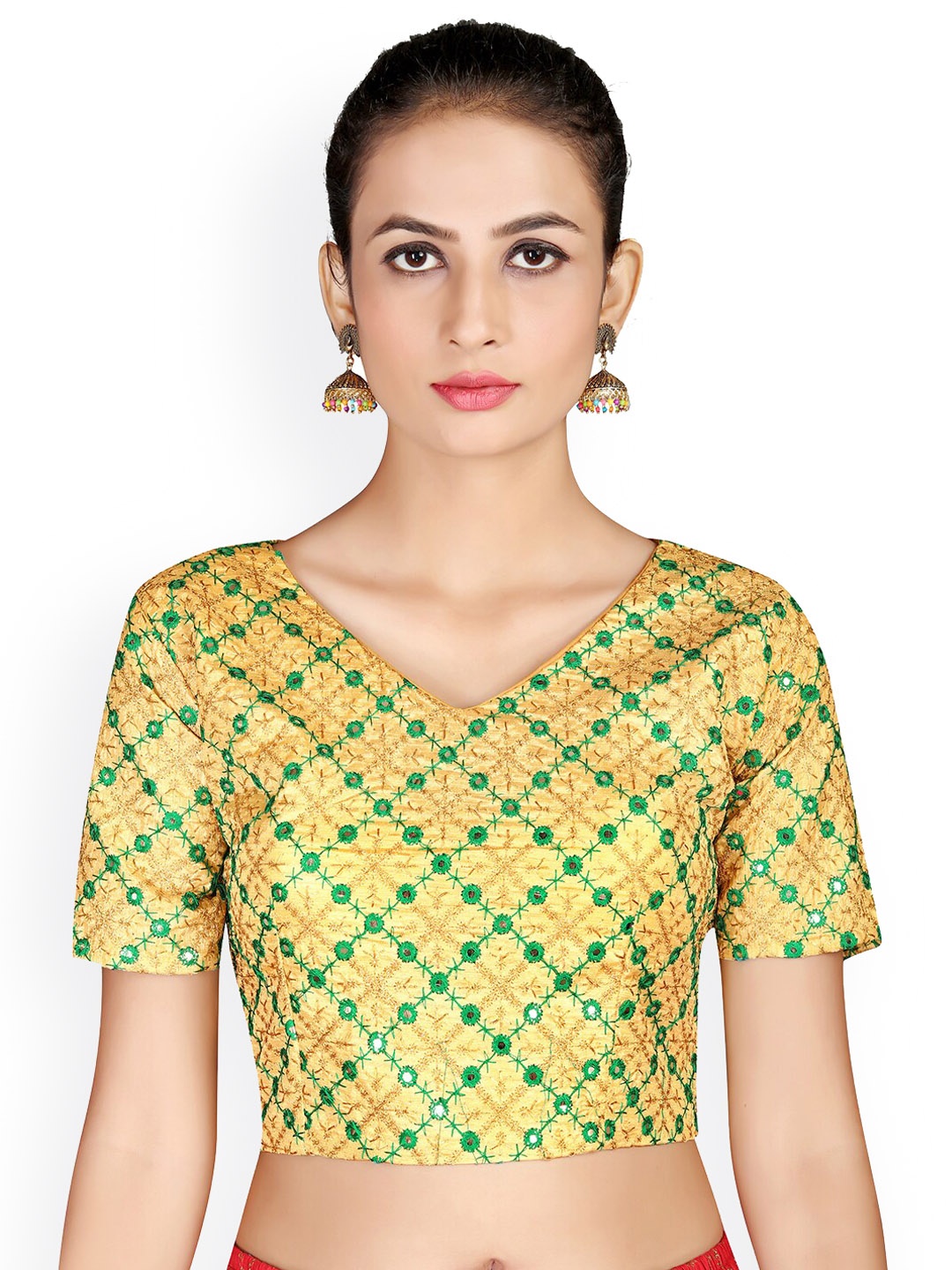KALINI Embroidered Mirror Work Saree Blouse, Gold