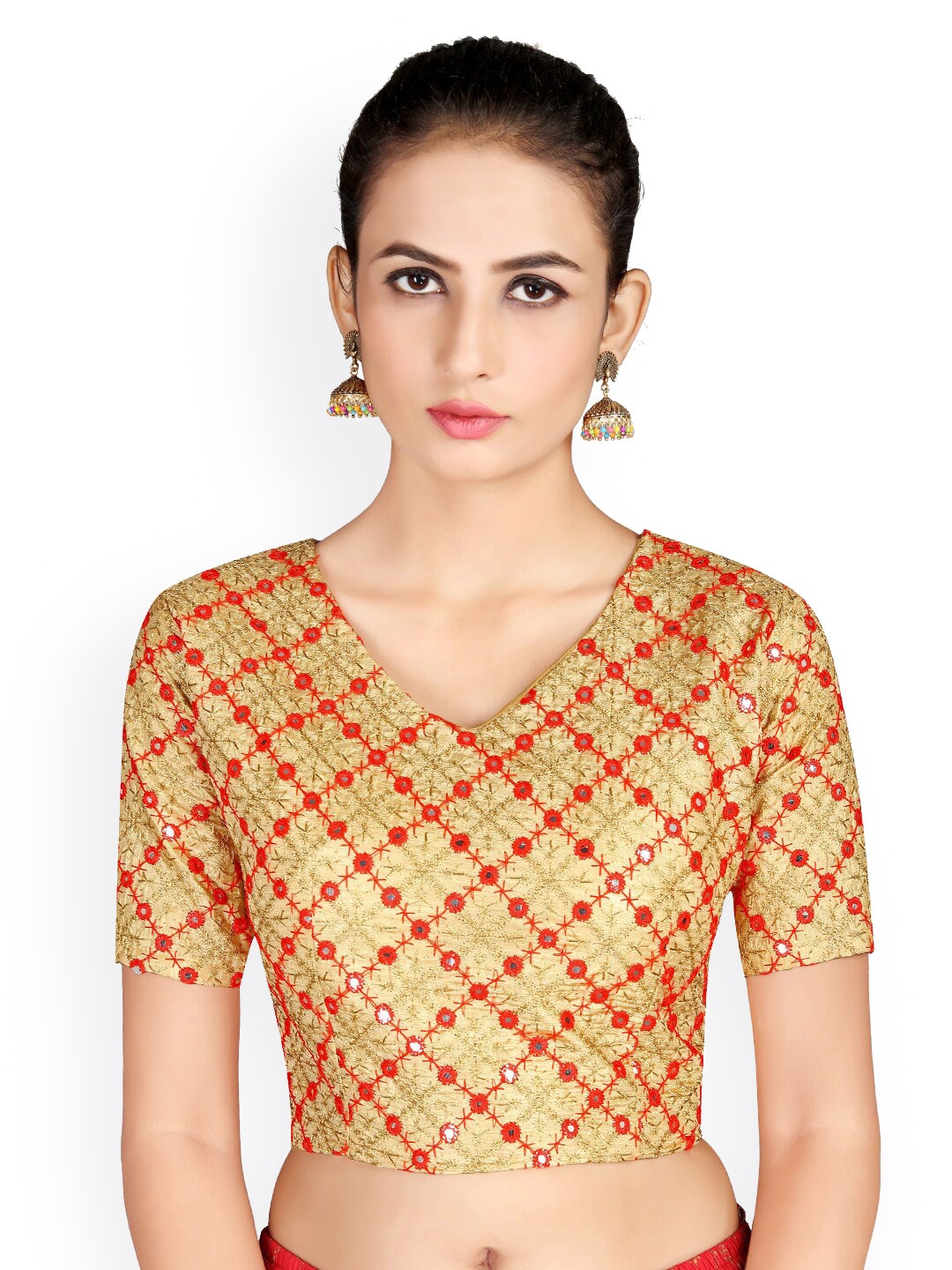 

KALINI Embroidered Mirror Work Saree Blouse, Gold