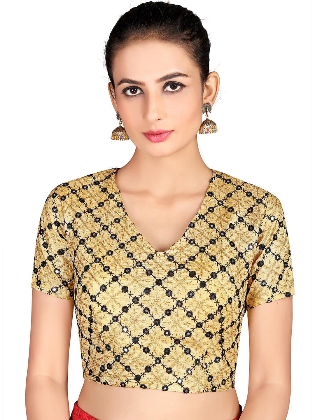 

KALINI Embroidered Mirror Work Saree Blouse, Gold
