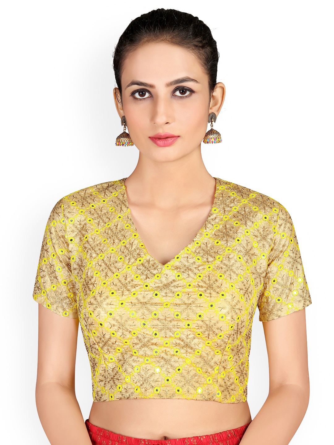 

KALINI Embroidered Mirror Work Raw Silk Saree Blouse, Gold