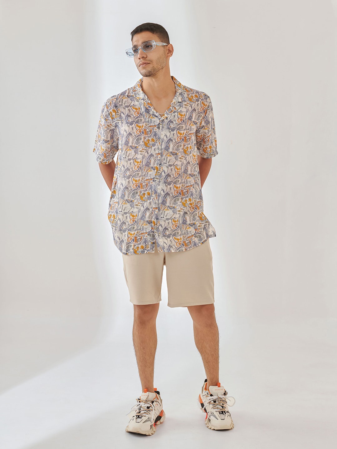 

QB MEN Conversational Printed Classic Silk Casual Shirt, White