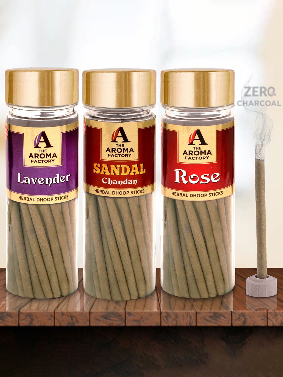

The Aroma Factory Brown 3Pcs Wooden Incense Sticks Lavender Rose Chandan Dhoop Batti