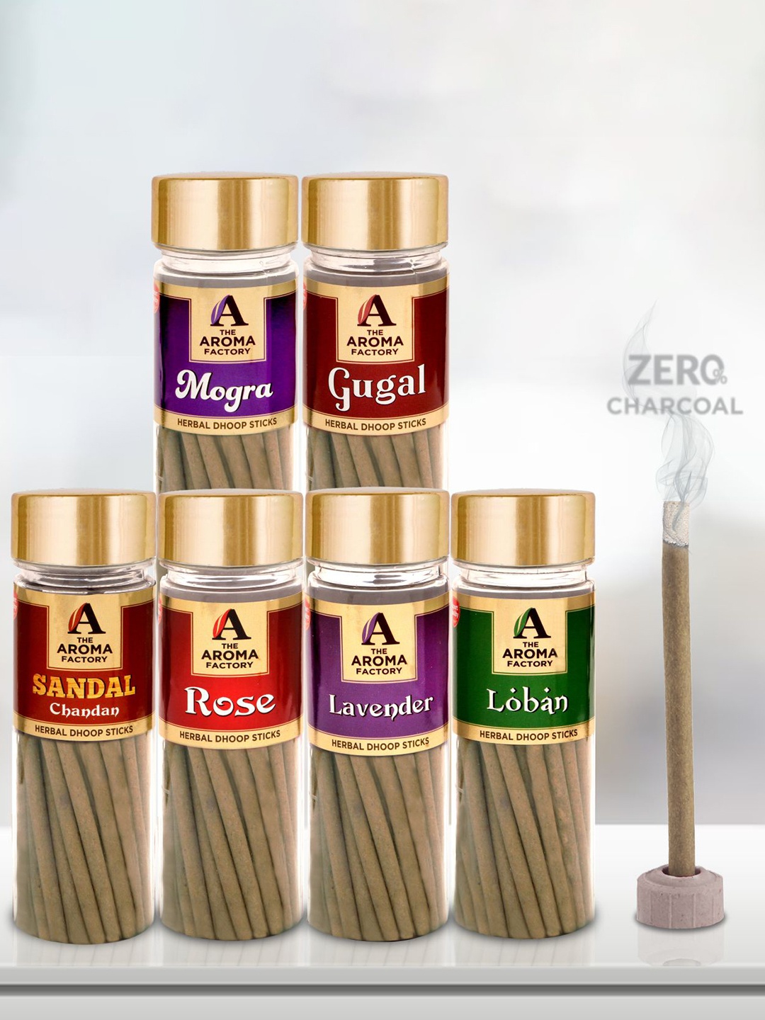 

The Aroma Factory Brown 6 Pieces Chandan, Rose, Lavender, Mogra, Gugal Dhoop Battis