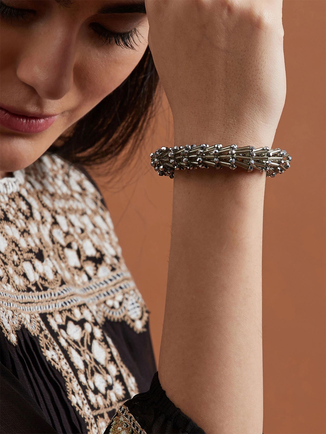 

Rhea Rhodium-Plated Bangle-Style Bracelet, Silver