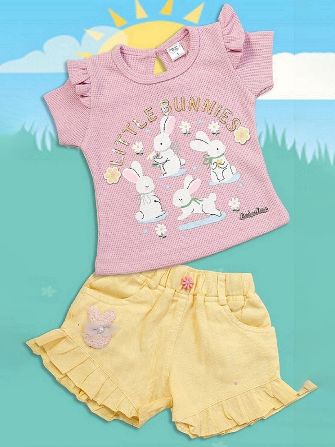 

Babys Day Girls Printed Top with Shorts, Pink